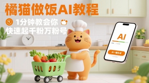 有趣的橘猫买菜做饭视频，用AI一键搞定，1分钟教会你，快速起千粉万粉号创客联盟总站-闲云创业网-老谢轻创网-中创网-福缘网-冒泡网-资源之家-魔方项目库创客联盟总站