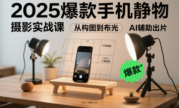 2025爆款手机静物摄影实战课，从构图到布光，不用贵设备，AI辅助出片创客联盟总站-闲云创业网-老谢轻创网-中创网-福缘网-冒泡网-资源之家-魔方项目库创客联盟总站
