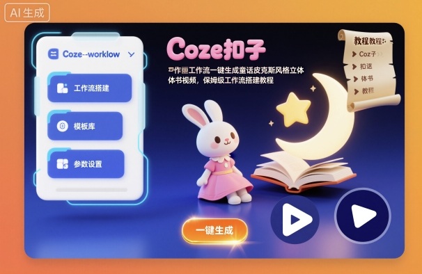 Coze扣子工作流一键生成童话皮克斯风格立体书视频,保姆级工作流搭建教程创客联盟总站-闲云创业网-老谢轻创网-中创网-福缘网-冒泡网-资源之家-魔方项目库创客联盟总站