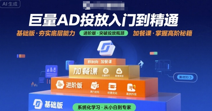 巨量AD投放入门到精通,基础版+进阶版+加餐课创客联盟总站-闲云创业网-老谢轻创网-中创网-福缘网-冒泡网-资源之家-魔方项目库创客联盟总站