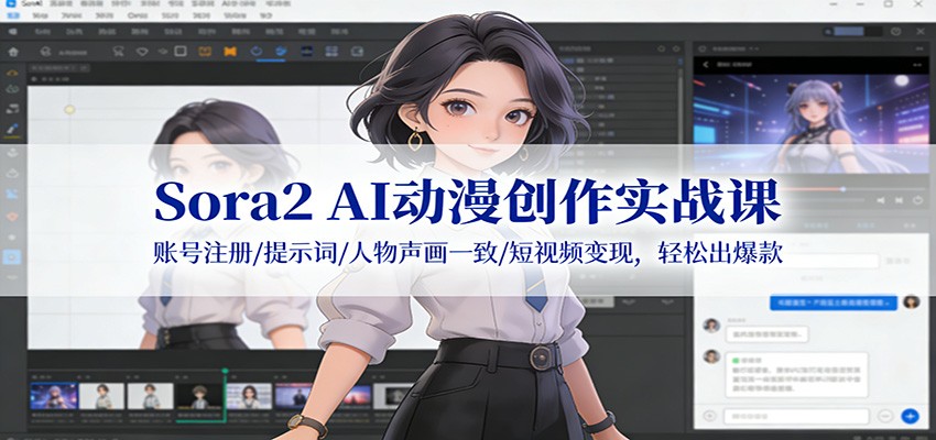 Sora2 AI动漫创作实战课：账号注册/提示词/人物声画一致/短视频变现，轻松出爆款创客联盟总站-闲云创业网-老谢轻创网-中创网-福缘网-冒泡网-资源之家-魔方项目库创客联盟总站