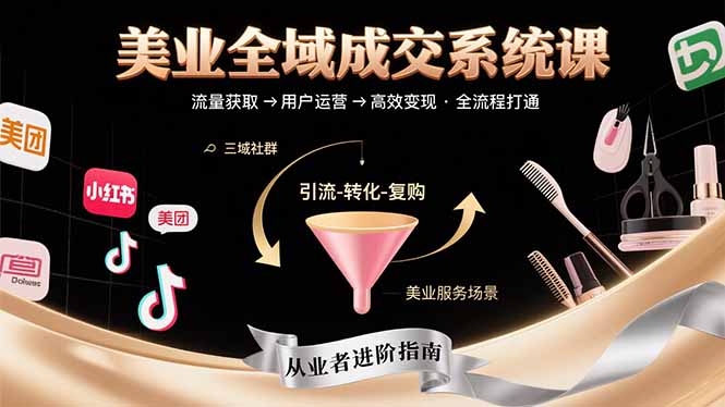美业全域成交系统课程：帮助美业从业者打通从流量获取到高效变现全流程创客联盟总站-闲云创业网-老谢轻创网-中创网-福缘网-冒泡网-资源之家-魔方项目库创客联盟总站