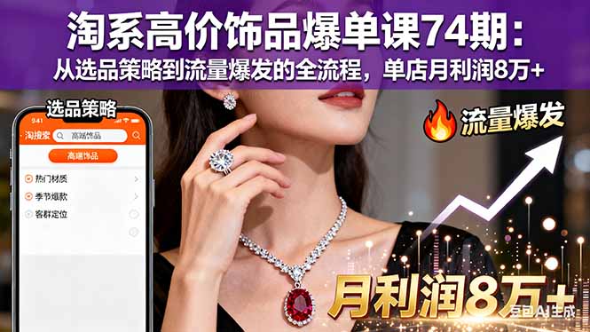 淘系高价饰品爆单课74期：从选品策略到流量爆发的全流程，单店月利润8万+创客联盟总站-闲云创业网-老谢轻创网-中创网-福缘网-冒泡网-资源之家-魔方项目库创客联盟总站