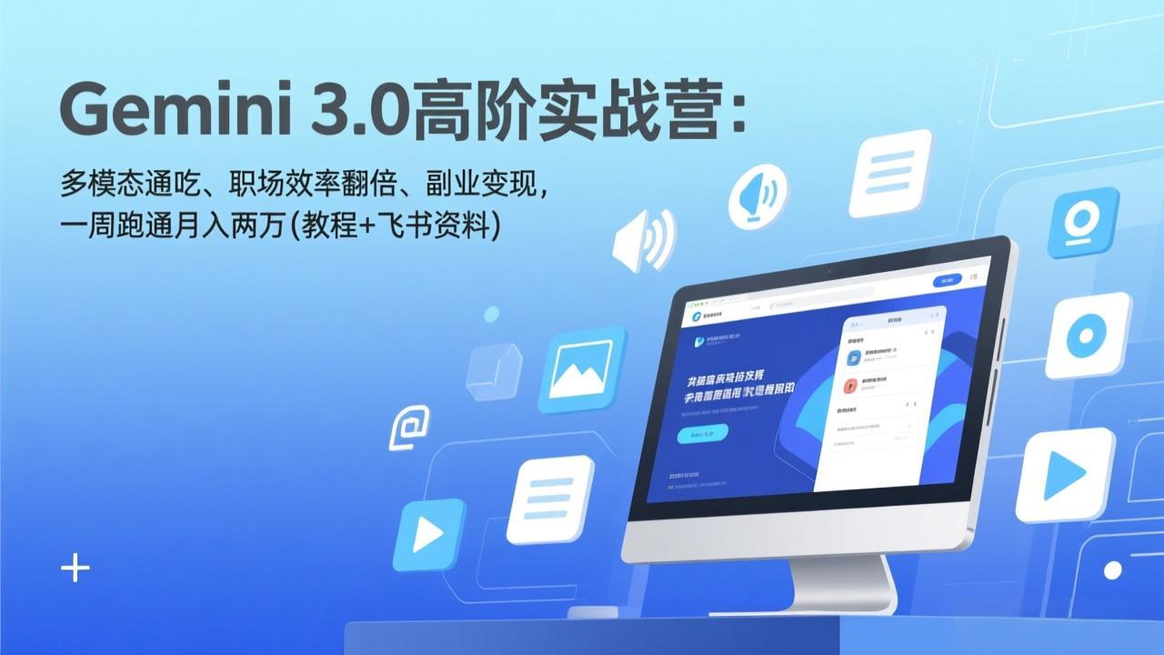 Gemini 3.0高阶实战营：多模态通吃、职场效率翻倍、副业变现，一周跑通月入两万(教程+飞书资料创客联盟总站-闲云创业网-老谢轻创网-中创网-福缘网-冒泡网-资源之家-魔方项目库创客联盟总站