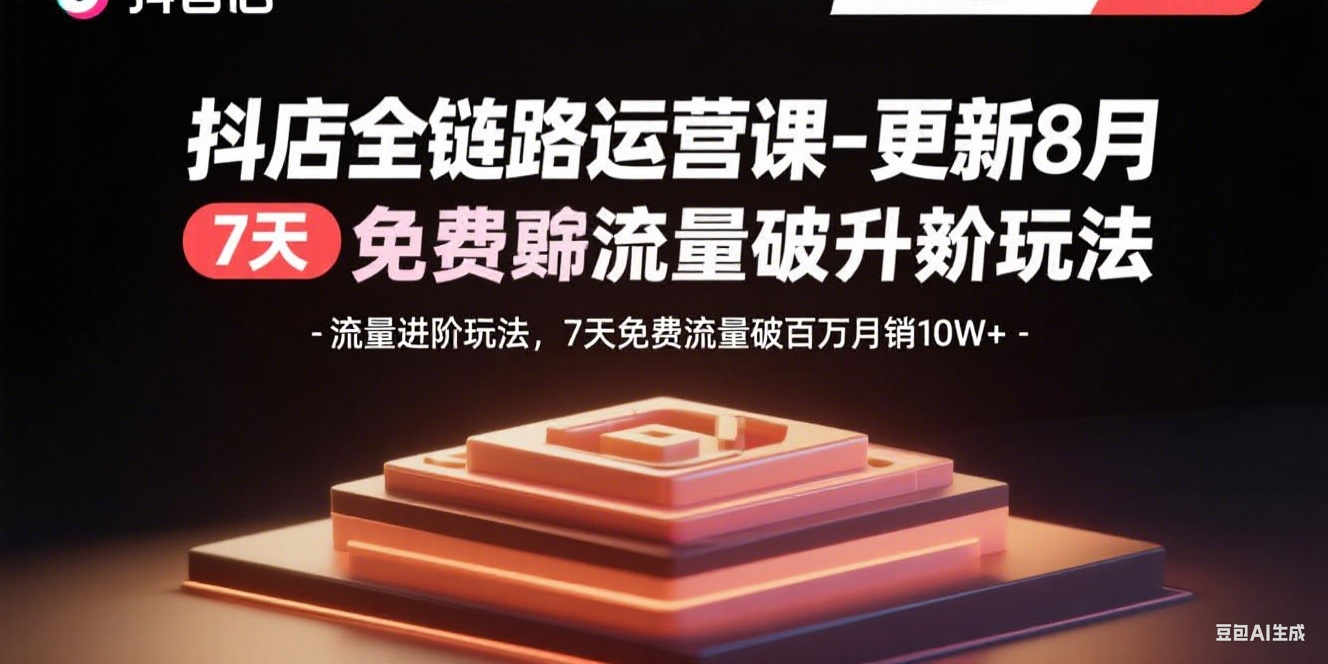抖店全链路运营课-更新8月：流量进阶玩法，7天免费流量破百万月销10W+创客联盟总站-闲云创业网-老谢轻创网-中创网-福缘网-冒泡网-资源之家-魔方项目库创客联盟总站