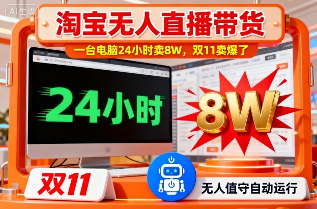 淘宝无人直播带货,一台电脑214小时卖8W,双11卖爆了【揭秘】创客联盟总站-闲云创业网-老谢轻创网-中创网-福缘网-冒泡网-资源之家-魔方项目库创客联盟总站