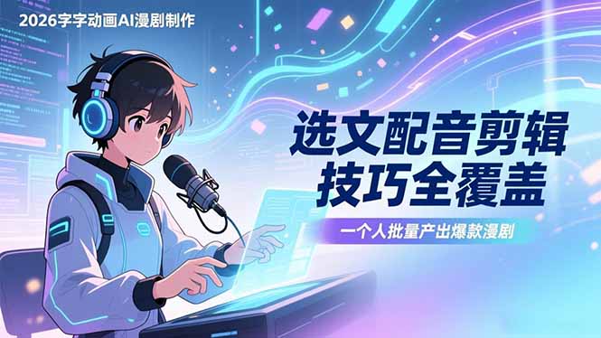 2026字字动画AI漫剧制作-1期，选文配音剪辑技巧全覆盖，一个人就能批量产出爆款漫剧创客联盟总站-闲云创业网-老谢轻创网-中创网-福缘网-冒泡网-资源之家-魔方项目库创客联盟总站