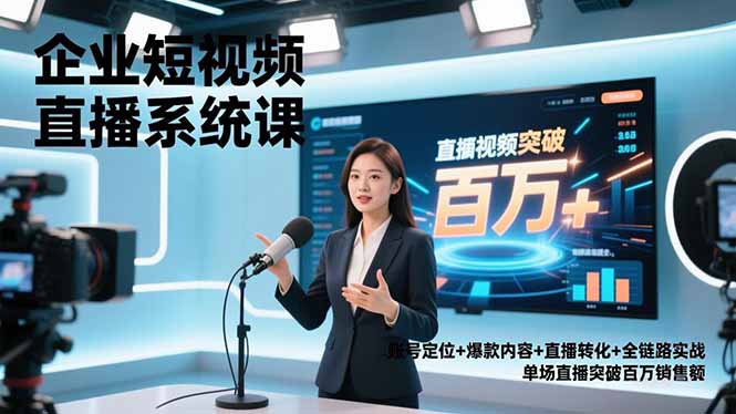 企业短视频直播系统课，账号定位+爆款内容+直播转化+全链路实战，单场直播突破百万销售额创客联盟总站-闲云创业网-老谢轻创网-中创网-福缘网-冒泡网-资源之家-魔方项目库创客联盟总站