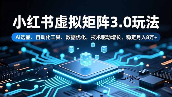 小红书虚拟矩阵3.0玩法，AI选品、自动化工具、数据优化，技术驱动增长，稳定月入8万+创客联盟总站-闲云创业网-老谢轻创网-中创网-福缘网-冒泡网-资源之家-魔方项目库创客联盟总站