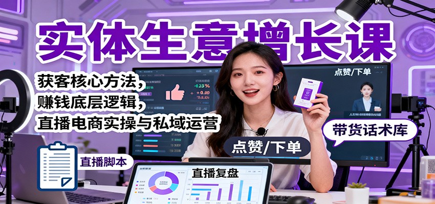 实体生意增长课:获客核心方法,赚钱底层逻辑,直播电商实操与私域运营创客联盟总站-闲云创业网-老谢轻创网-中创网-福缘网-冒泡网-资源之家-魔方项目库创客联盟总站
