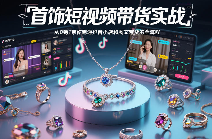 首饰短视频带货实战，从0到1带你跑通抖音小店和图文带货的全流程创客联盟总站-闲云创业网-老谢轻创网-中创网-福缘网-冒泡网-资源之家-魔方项目库创客联盟总站