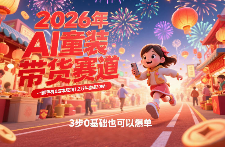 AI童装新春带货赛道，一部手机0成本狂销1.2万件喜提20W+，3步0基础也可以爆单创客联盟总站-闲云创业网-老谢轻创网-中创网-福缘网-冒泡网-资源之家-魔方项目库创客联盟总站