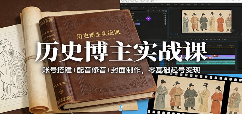 历史博主实战课：账号搭建+配音修音+封面制作，零基础起号变现创客联盟总站-闲云创业网-老谢轻创网-中创网-福缘网-冒泡网-资源之家-魔方项目库创客联盟总站