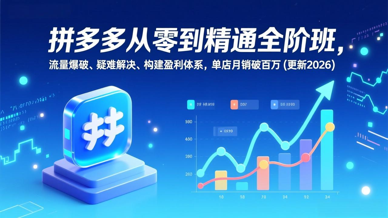 拼多多从零到精通全阶班，流量爆破、疑难解决，构建盈利体系，单店月销破百万(更新2026创客联盟总站-闲云创业网-老谢轻创网-中创网-福缘网-冒泡网-资源之家-魔方项目库创客联盟总站