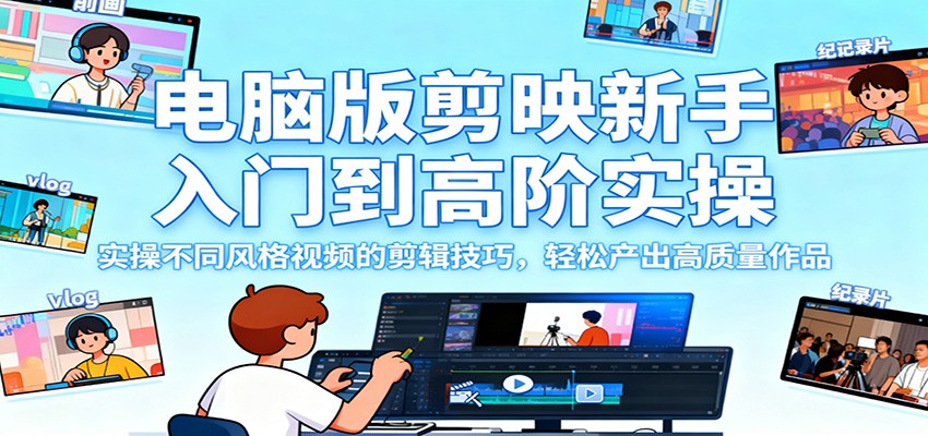 电脑版剪映新手入门到高阶实操,实操不同风格视频的剪辑技巧,轻松产出高质量作品创客联盟总站-闲云创业网-老谢轻创网-中创网-福缘网-冒泡网-资源之家-魔方项目库创客联盟总站