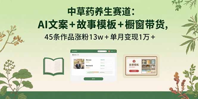 中草药养生赛道：AI文案+故事模板+橱带货，45条作品涨粉13w+单月变现1万+创客联盟总站-闲云创业网-老谢轻创网-中创网-福缘网-冒泡网-资源之家-魔方项目库创客联盟总站