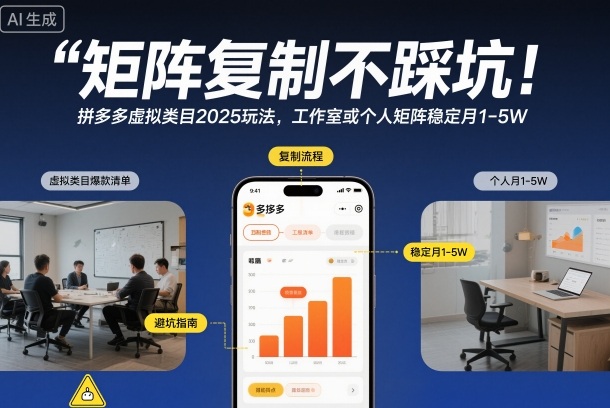 矩阵复制不踩坑！拼多多虚拟类目2025玩法，工作室或者个人矩阵稳定月1-5W【揭秘】创客联盟总站-闲云创业网-老谢轻创网-中创网-福缘网-冒泡网-资源之家-魔方项目库创客联盟总站