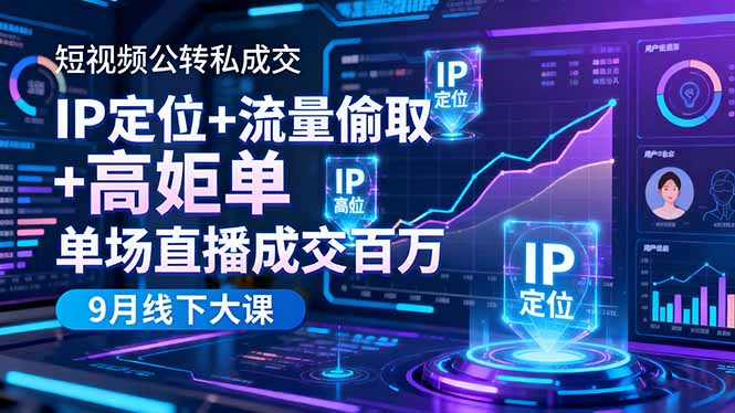 短视频公转私成交9月线下大课，IP定位+流量偷取+高客单，单场直播成交百万创客联盟总站-闲云创业网-老谢轻创网-中创网-福缘网-冒泡网-资源之家-魔方项目库创客联盟总站