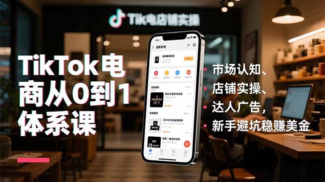 TikTok电商从0到1体系课,市场认知、店铺实操、达人广告,新手避坑稳赚美金创客联盟总站-闲云创业网-老谢轻创网-中创网-福缘网-冒泡网-资源之家-魔方项目库创客联盟总站