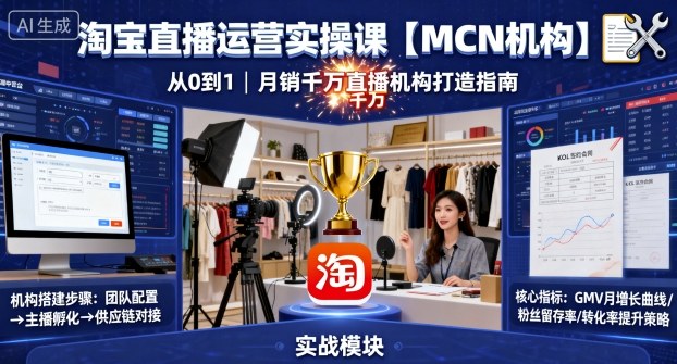 淘宝直播运营实操课【MCN机构】，从0到1做一家月销千W的直播机构创客联盟总站-闲云创业网-老谢轻创网-中创网-福缘网-冒泡网-资源之家-魔方项目库创客联盟总站