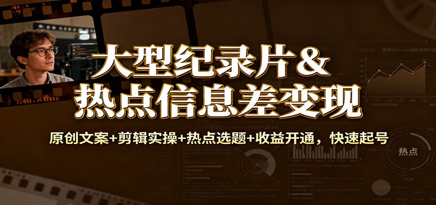 大型纪录片&热点信息差变现：原创文案+剪辑实操+热点选题+收益开通，快速起号创客联盟总站-闲云创业网-老谢轻创网-中创网-福缘网-冒泡网-资源之家-魔方项目库创客联盟总站