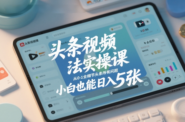 头条视频玩法实操课,从0-1全细节头条所有问题,小白也能日入5张创客联盟总站-闲云创业网-老谢轻创网-中创网-福缘网-冒泡网-资源之家-魔方项目库创客联盟总站