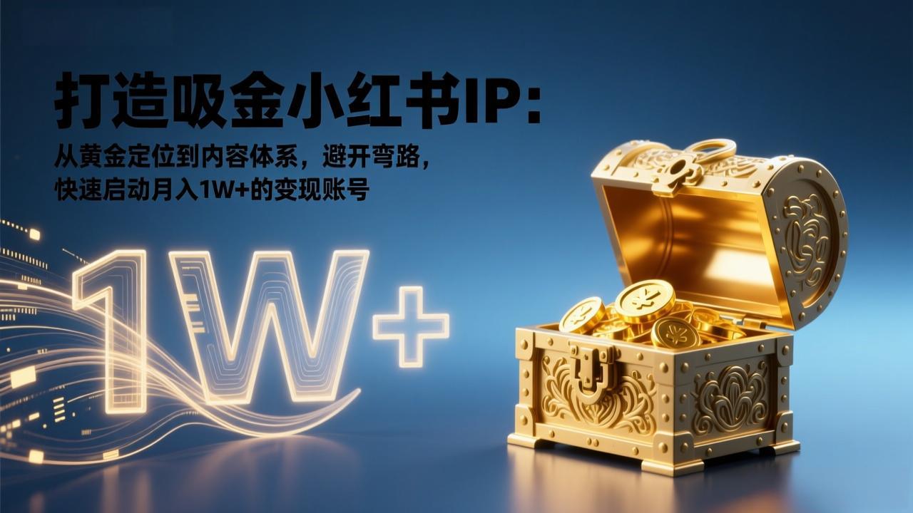 打造吸金小红书IP：从黄金定位到内容体系，避开弯路，快速启动月入1W+的变现账号创客联盟总站-闲云创业网-老谢轻创网-中创网-福缘网-冒泡网-资源之家-魔方项目库创客联盟总站