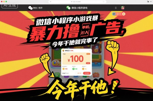 微信小程序小游戏暴力撸广告，单机日入100，今年干他就完事了创客联盟总站-闲云创业网-老谢轻创网-中创网-福缘网-冒泡网-资源之家-魔方项目库创客联盟总站