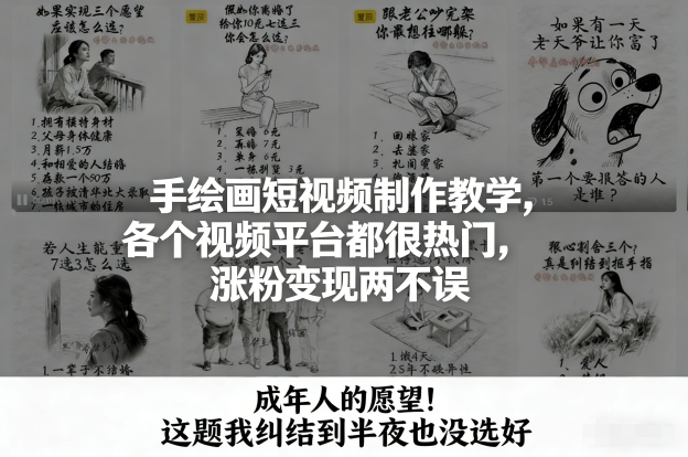 手绘画短视频制作教学，各个视频平台都很热门，涨粉变现两不误创客联盟总站-闲云创业网-老谢轻创网-中创网-福缘网-冒泡网-资源之家-魔方项目库创客联盟总站