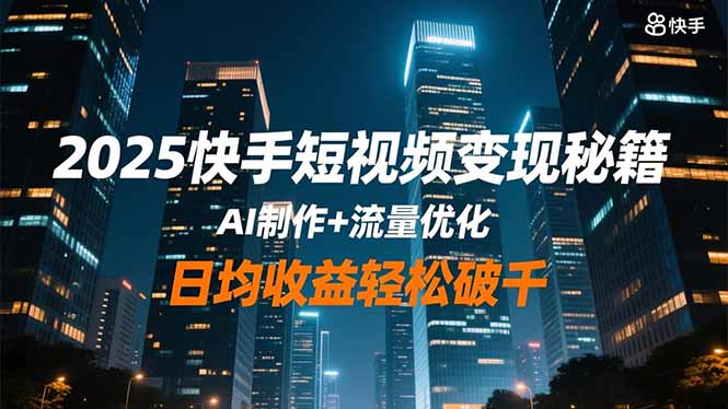 2025快手短视频变现秘籍,AI制作+流量优化,日均收益轻松破千创客联盟总站-闲云创业网-老谢轻创网-中创网-福缘网-冒泡网-资源之家-魔方项目库创客联盟总站