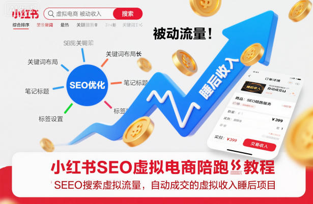小红书SEO虚拟电商陪跑教程，实现seo搜索被动流量，自动成交的被动收入睡后项目创客联盟总站-闲云创业网-老谢轻创网-中创网-福缘网-冒泡网-资源之家-魔方项目库创客联盟总站