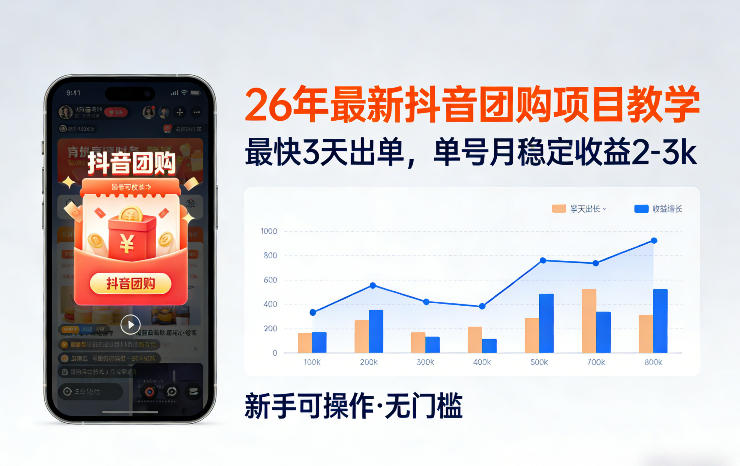 26年最新抖音团购项目教学，0门槛，最快3天出单，单号月稳定收益2-3k创客联盟总站-闲云创业网-老谢轻创网-中创网-福缘网-冒泡网-资源之家-魔方项目库创客联盟总站