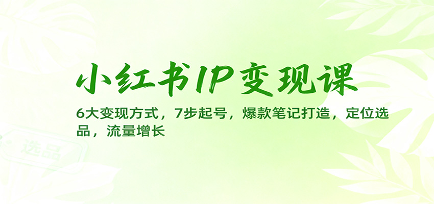 小红书IP变现课:6大变现方式,7步起号,爆款笔记打造,定位选品,流量增长创客联盟总站-闲云创业网-老谢轻创网-中创网-福缘网-冒泡网-资源之家-魔方项目库创客联盟总站