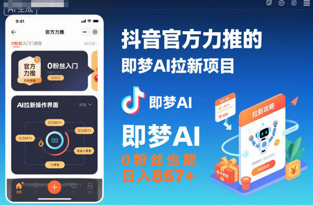 抖音官方力推的即梦AI拉新项目,0粉丝也能日入857+(附即梦AI拉新推广入口及教学)创客联盟总站-闲云创业网-老谢轻创网-中创网-福缘网-冒泡网-资源之家-魔方项目库创客联盟总站