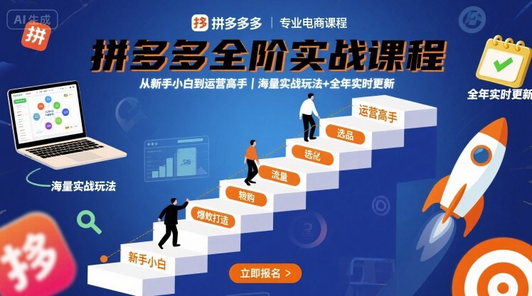 拼多多全阶实战课程,从新手小白到运营高手,海量实战玩法+全年实时更新【2025年10月更新】创客联盟总站-闲云创业网-老谢轻创网-中创网-福缘网-冒泡网-资源之家-魔方项目库创客联盟总站