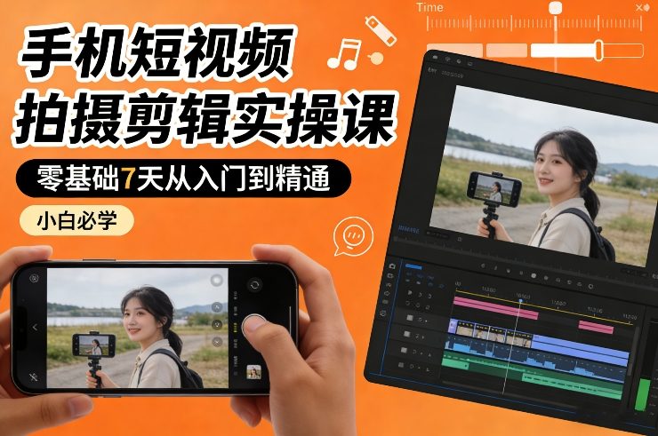 手机短视频拍摄剪辑实操课，零基础7天从入门到精通，小白必学创客联盟总站-闲云创业网-老谢轻创网-中创网-福缘网-冒泡网-资源之家-魔方项目库创客联盟总站