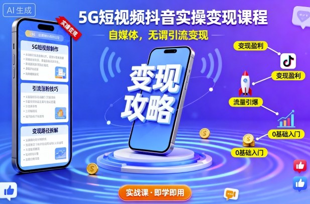 5G短视频抖音实操变现课程，自媒体，无谓引流变现创客联盟总站-闲云创业网-老谢轻创网-中创网-福缘网-冒泡网-资源之家-魔方项目库创客联盟总站