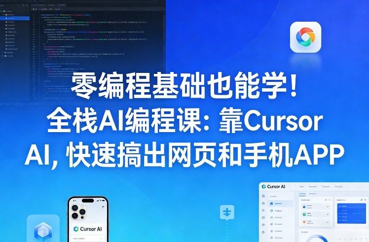零编程基础也能学！全栈AI编程课：靠Cursor AI，快速搞出网页和手机APP创客联盟总站-闲云创业网-老谢轻创网-中创网-福缘网-冒泡网-资源之家-魔方项目库创客联盟总站