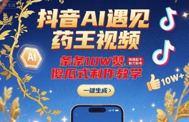 抖音AI遇见药王视频，条条10W赞，快速起千粉万粉号，傻瓜式制作教学创客联盟总站-闲云创业网-老谢轻创网-中创网-福缘网-冒泡网-资源之家-魔方项目库创客联盟总站