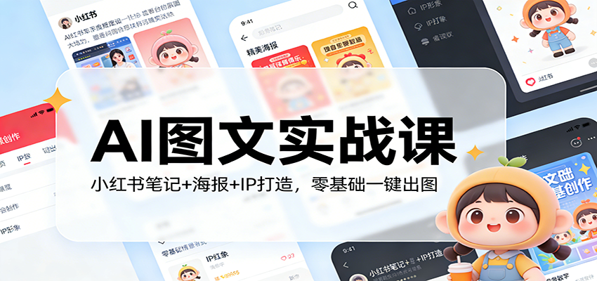 AI图文实战课：小红书笔记+海报+IP打造，零基础一键出图创客联盟总站-闲云创业网-老谢轻创网-中创网-福缘网-冒泡网-资源之家-魔方项目库创客联盟总站