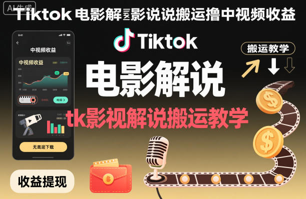 Tiktok电影解说搬运撸中视频收益，tk影视解说搬运教学创客联盟总站-闲云创业网-老谢轻创网-中创网-福缘网-冒泡网-资源之家-魔方项目库创客联盟总站