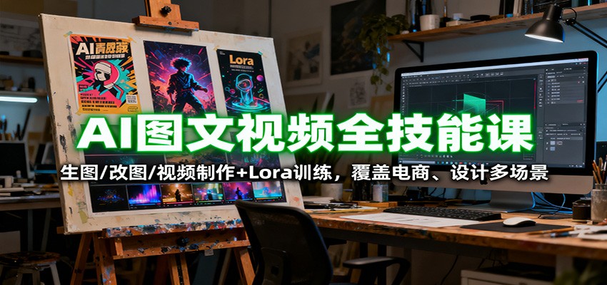 AI图文视频全技能课：生图/改图/视频制作+Lora训练，覆盖电商 、设计多场景创客联盟总站-闲云创业网-老谢轻创网-中创网-福缘网-冒泡网-资源之家-魔方项目库创客联盟总站
