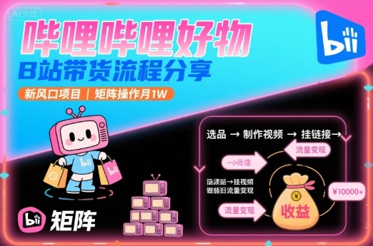 哔哩哔哩好物，B站带货流程分享，新风口项目，矩阵操作月1W创客联盟总站-闲云创业网-老谢轻创网-中创网-福缘网-冒泡网-资源之家-魔方项目库创客联盟总站
