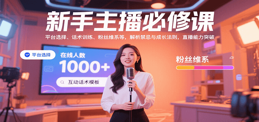 新手主播必修课：平台选择、话术训练、粉丝维系等，解析禁忌与成长法则，突破直播能力创客联盟总站-闲云创业网-老谢轻创网-中创网-福缘网-冒泡网-资源之家-魔方项目库创客联盟总站
