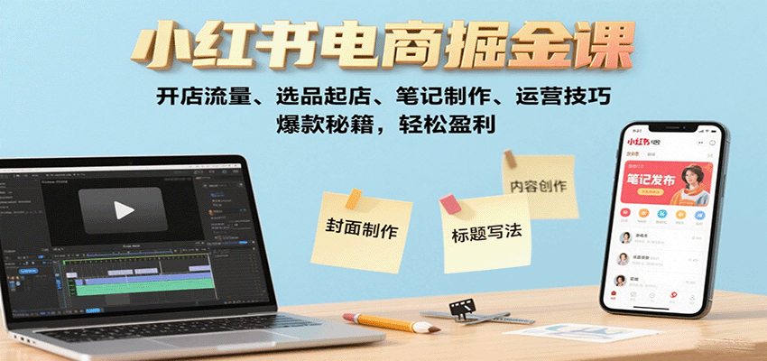 小红书电商掘金课：开店流量、选品起店、笔记制作、运营技巧，爆款秘籍，轻松盈利创客联盟总站-闲云创业网-老谢轻创网-中创网-福缘网-冒泡网-资源之家-魔方项目库创客联盟总站