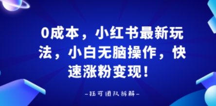 0成本，小红书最新玩法，小白无脑操作，快速涨粉变现创客联盟总站-闲云创业网-老谢轻创网-中创网-福缘网-冒泡网-资源之家-魔方项目库创客联盟总站