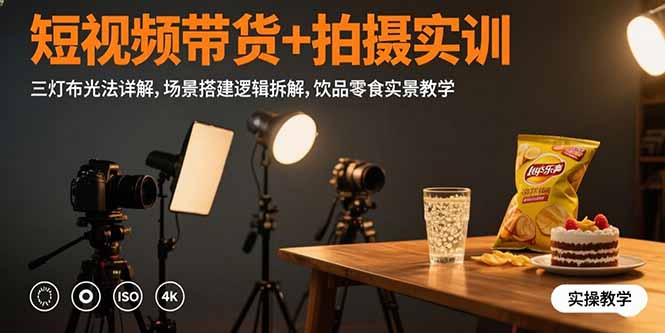 短视频带货+拍摄实训:三灯布光法详解,场景搭建逻辑拆解,饮品零食实景教学创客联盟总站-闲云创业网-老谢轻创网-中创网-福缘网-冒泡网-资源之家-魔方项目库创客联盟总站