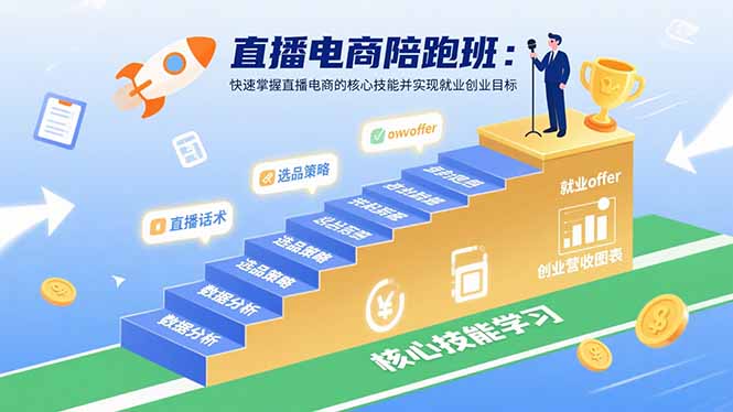 直播电商陪跑班：快速掌握直播电商的核心技能并实现就业/创业目标创客联盟总站-闲云创业网-老谢轻创网-中创网-福缘网-冒泡网-资源之家-魔方项目库创客联盟总站