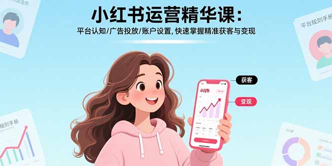 小红书运营精华课-更新：平台认知/广告投放/账户设置,快速掌握精准获客与变现创客联盟总站-闲云创业网-老谢轻创网-中创网-福缘网-冒泡网-资源之家-魔方项目库创客联盟总站