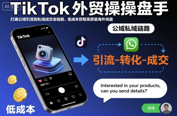 TikTok外贸操盘手,打通公域引流到私域成交全链路,低成本获取高质量海外询盘创客联盟总站-闲云创业网-老谢轻创网-中创网-福缘网-冒泡网-资源之家-魔方项目库创客联盟总站